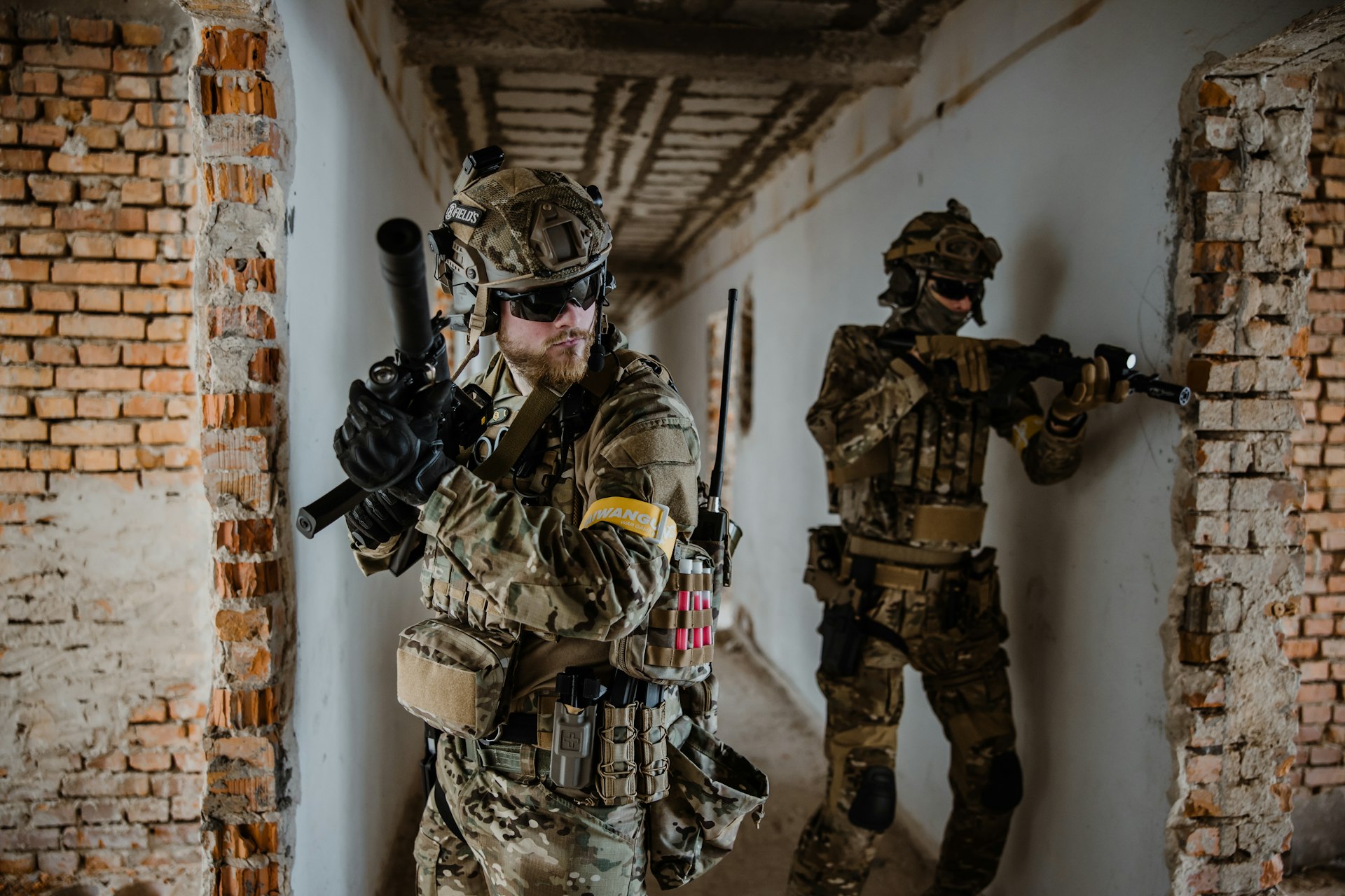 a few soldiers in a hallway